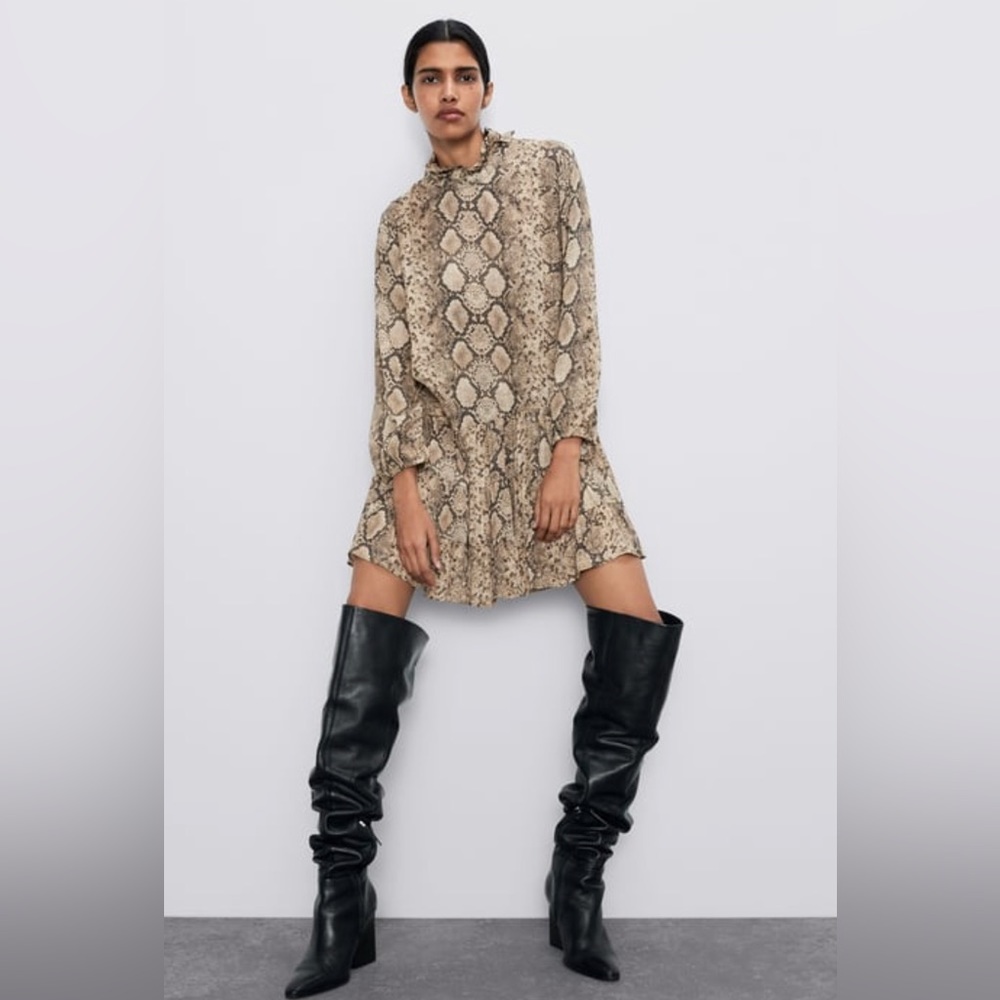 High neck cobra print shift dress